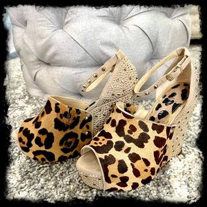 GIANNI BINI peep toe jeweled wedges